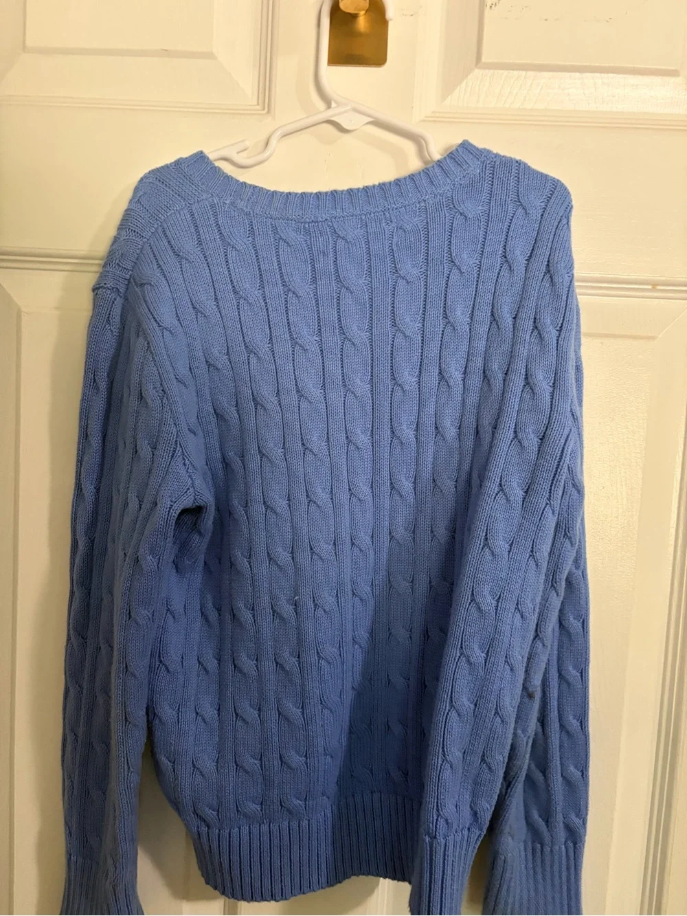 Ralph Lauren Light Blue Cable Knit Sweater with Yellow Pony Logo